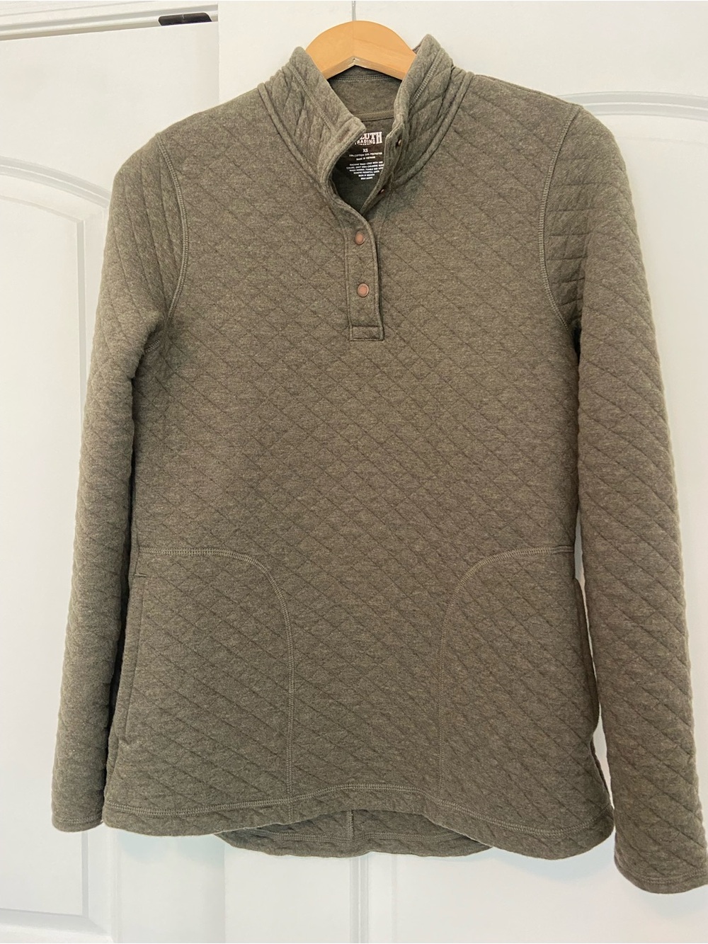 Duluth Trading Co Quilted Sweatshirt Pullover 1/4 Snap Olive Green XS